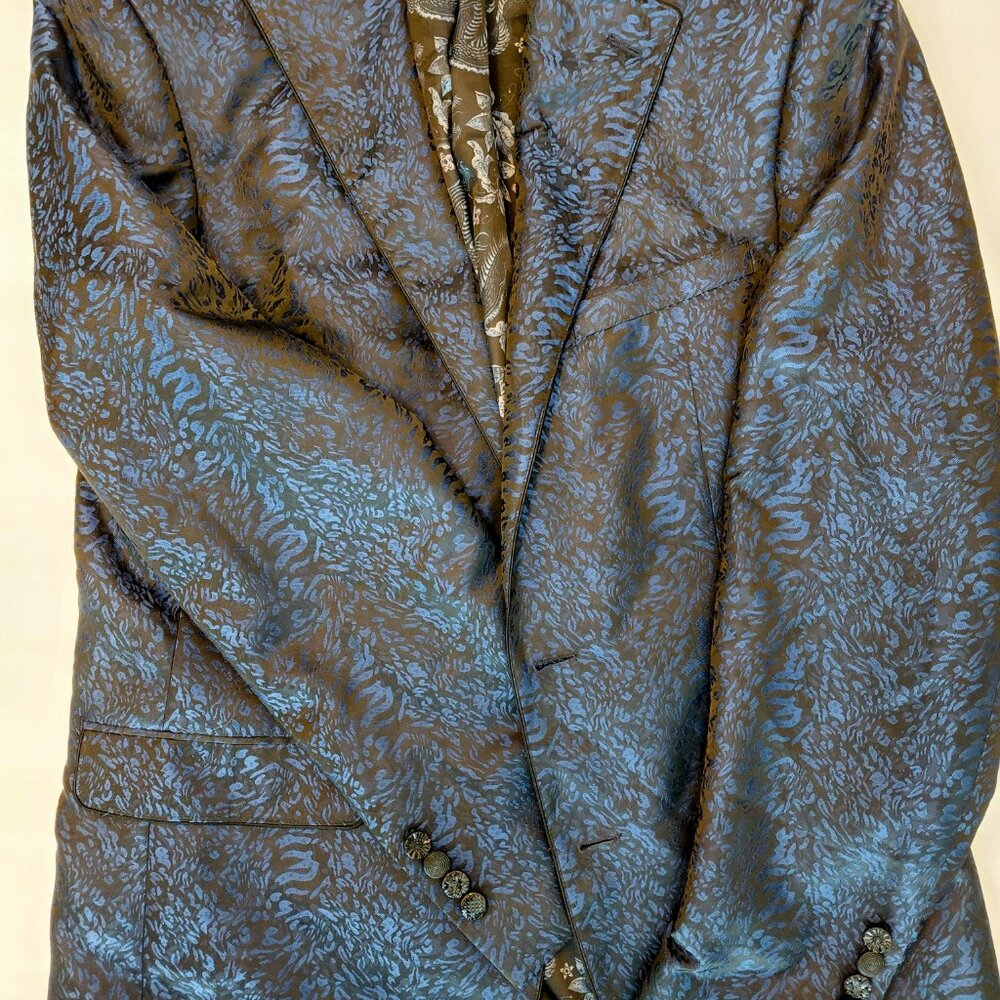 Tallia Slim Fit Leopard Jacquard Blazer Iridescent Dragon Lining Statement Party - Picture 8 of 14